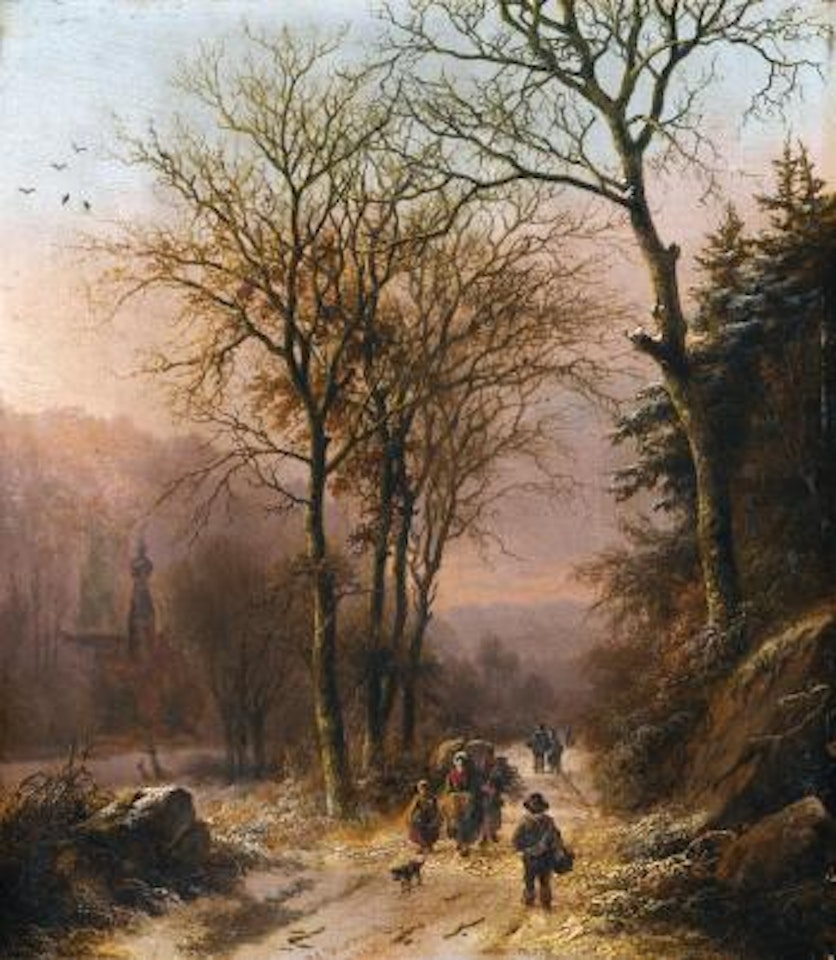 Figures On A Winter Road by Barend Cornelis Koekkoek