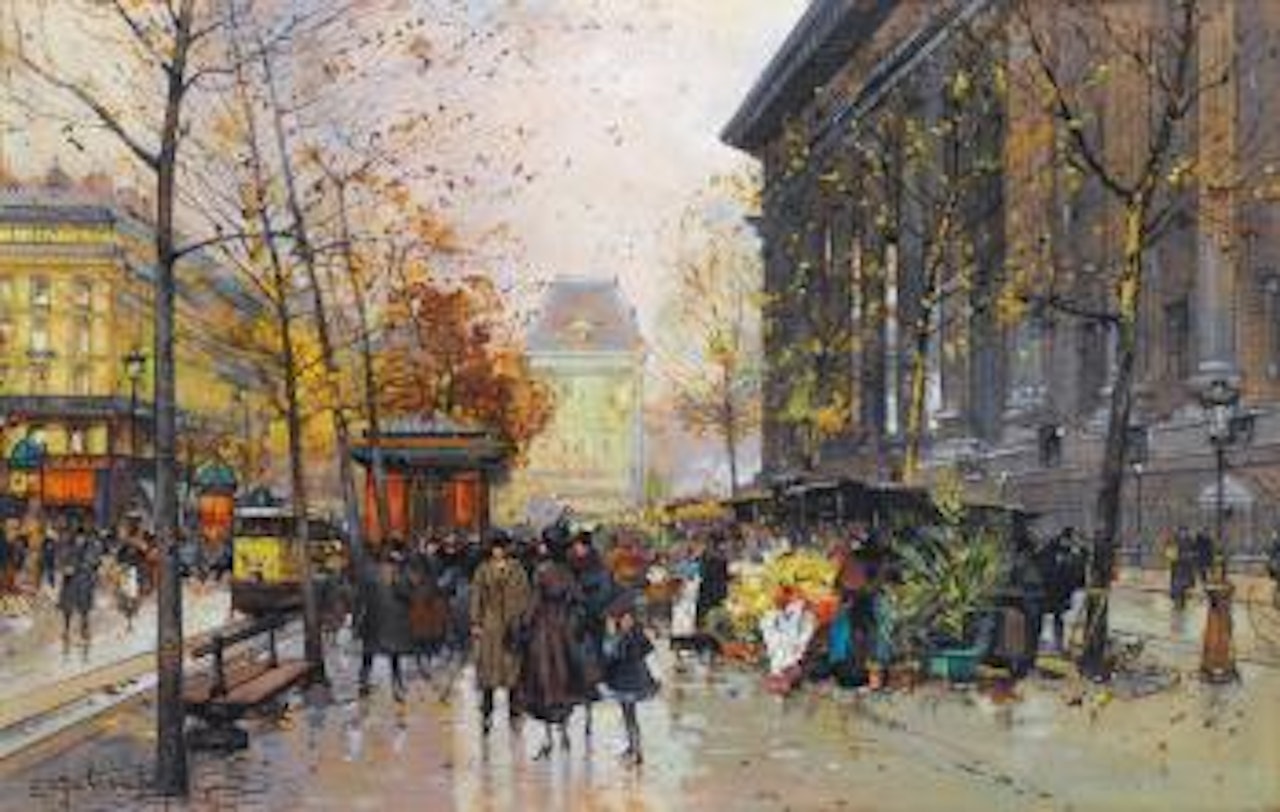 Le Marché Aux Fleurs, La Madeleine by Eugene Galien-Laloue