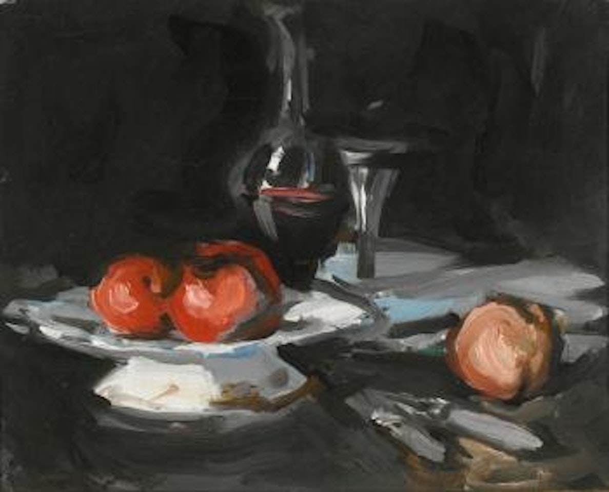 Still Life With Wine Decanter, Glass And Apples by Samuel John Peploe