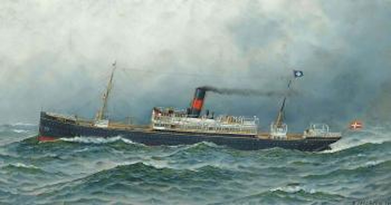 The Danish steamship Oscar II at sea by Antonio Jacobsen