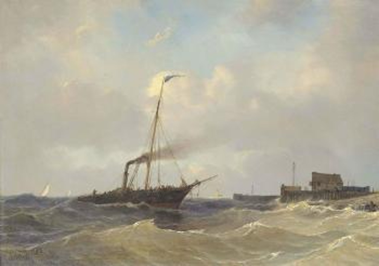 A steamer running inshore off the Low Countries by Peter Paulus Schiedges