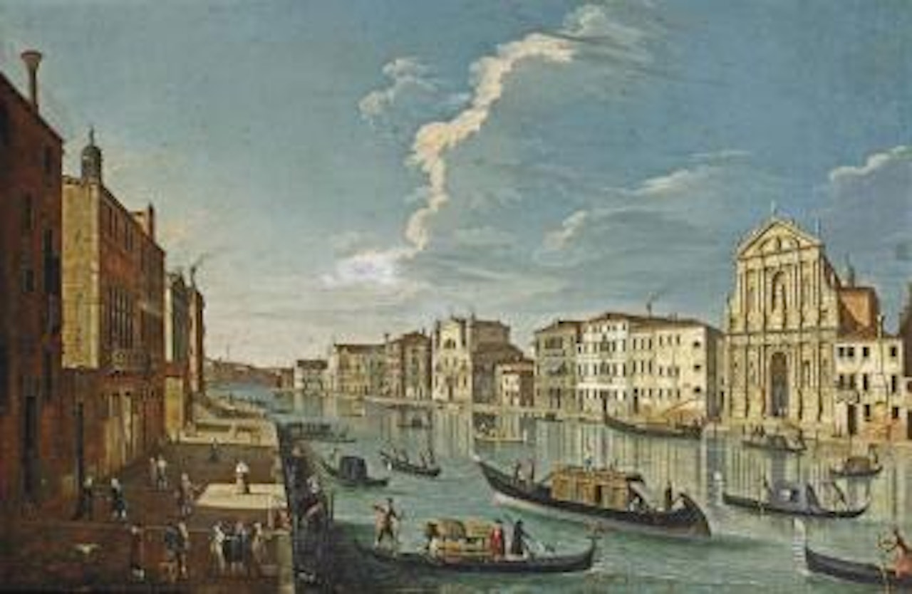 A view of the Grand Canal, Venice, looking North West from the Chiesa degli Scalzi to the Chiesa Santa Lucia. by Apollonio Domenichini