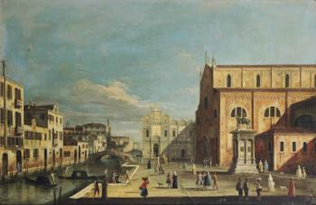 A view of the Campo Santi Giovanni e Paolo, Venice, looking on the Scuola di San Marco and the Chiesa Santa Maria dei Frari by Apollonio Domenichini