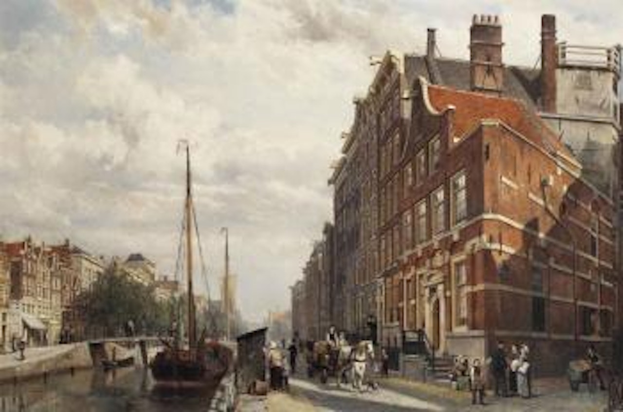 A view of the Makelaers Comptoir on the Nieuwezijds Voorburgwal, Amsterdam by Cornelis Springer