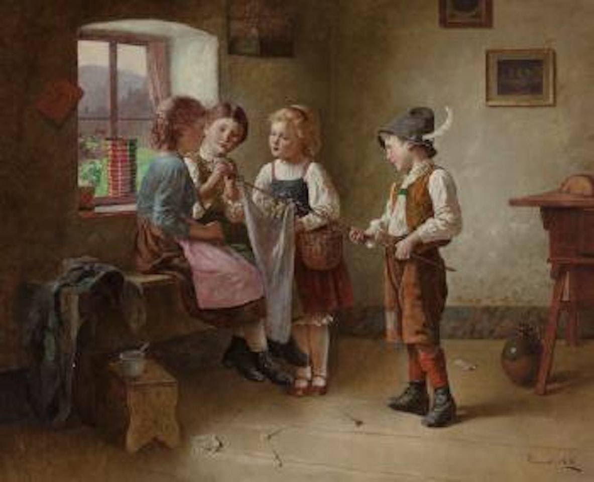 Four Children Preparing a White Flag by Edmund Adler