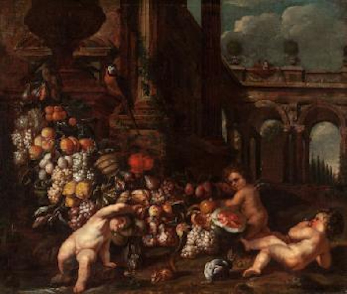 Classical Landscape with Putti and Garlands by Jan Pauwel Gillemans