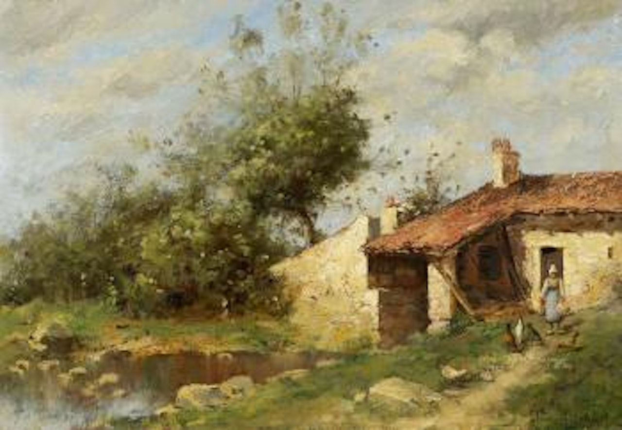 Paysanne Et Poules Devant La Ferme by Paul Désiré Trouillebert