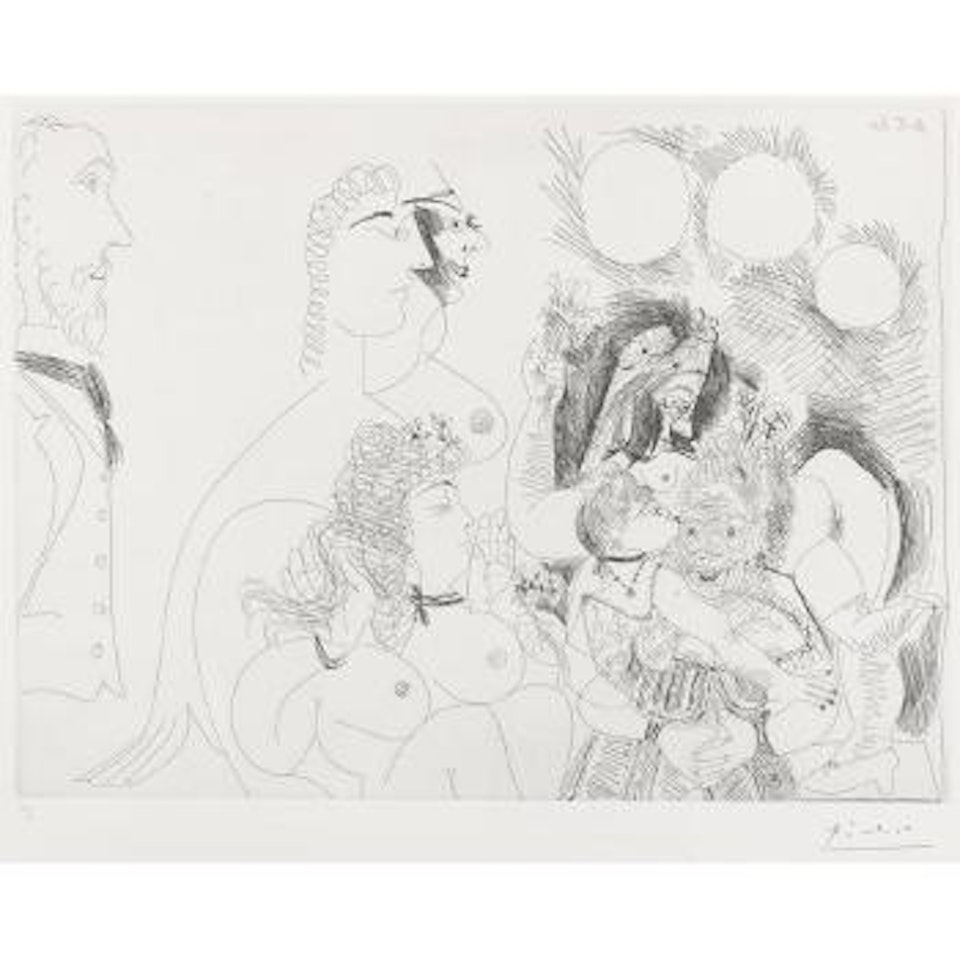 FÃªte de la Patronne. Fleurs et Baisers. Degas s'amuse, pl. 128, from Series 156 (B. 1983; Ba. 1993) by Pablo Picasso