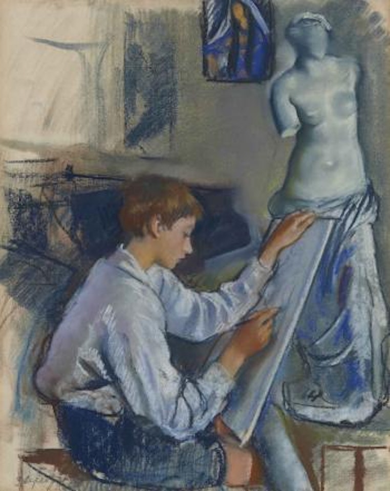 Portrait of the artist's son Alexandre sketching in the artist's studio by Zinaida Serebriakova