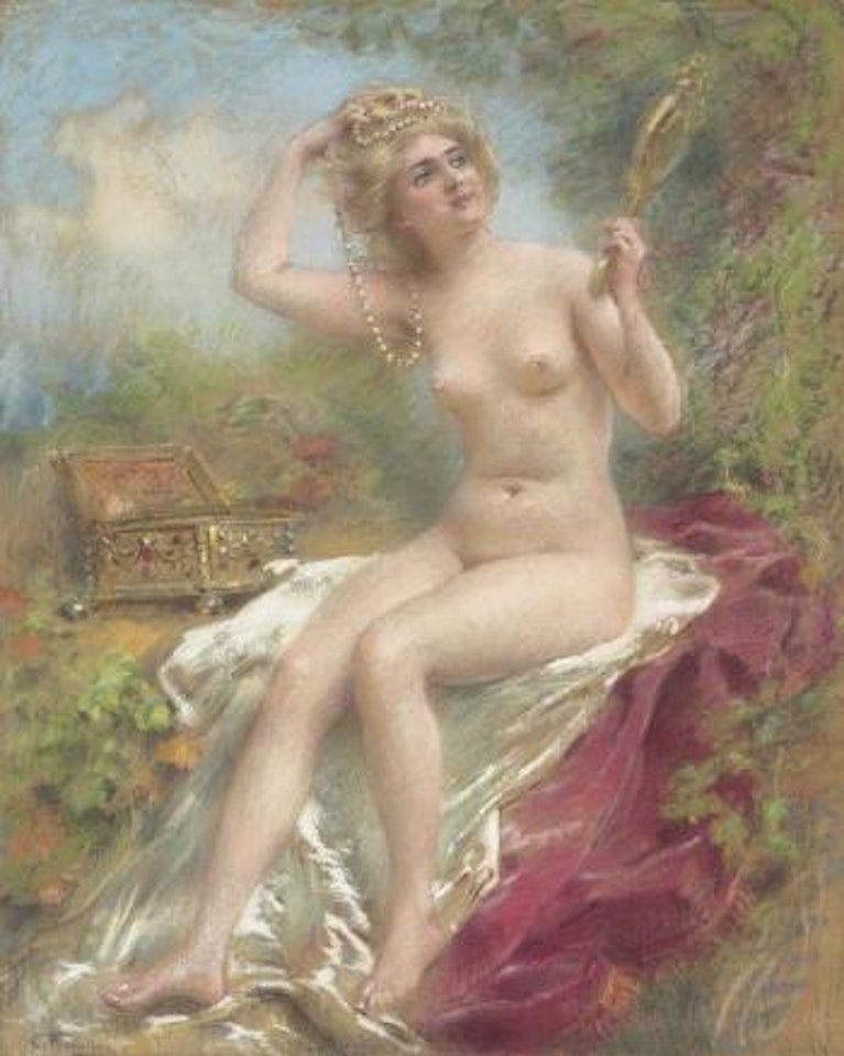 Seated nude looking in a mirror by Konstantin Makovsky