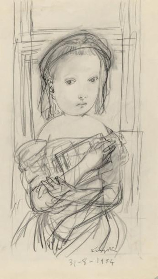 Fillete au béret assise by Leonard Tsuguharu Foujita