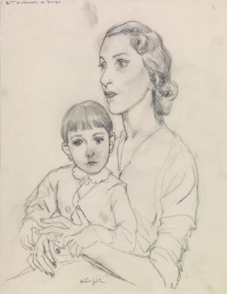 Madame Antoniada de Georges et son fils by Leonard Tsuguharu Foujita