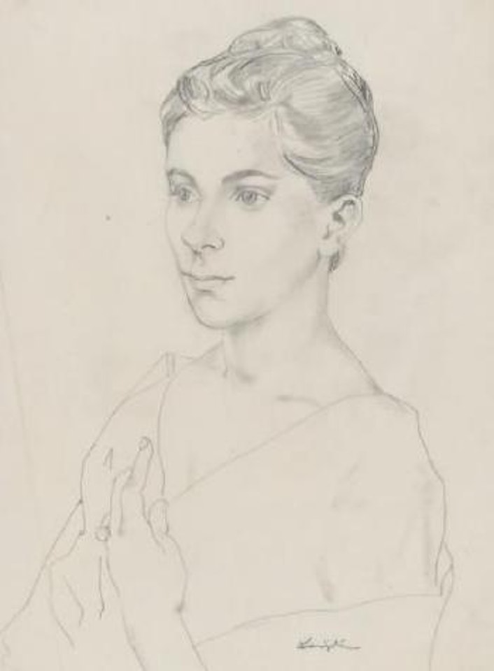 Portrait de jeune femme au chale vert by Leonard Tsuguharu Foujita