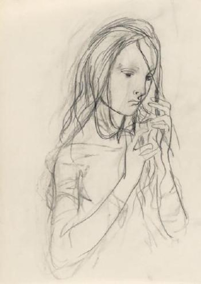 Jeune femme observant ses cheveux by Leonard Tsuguharu Foujita