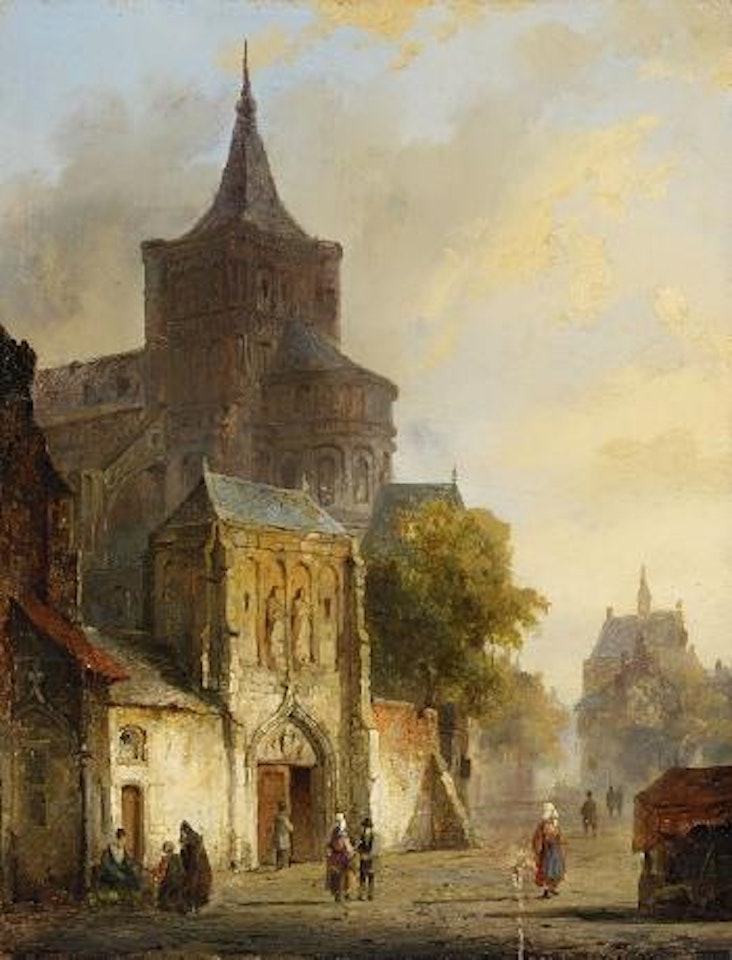 Ansicht Einer Mittelalterlichen Stadt Mit Romanischer Kirche by Cornelis Springer