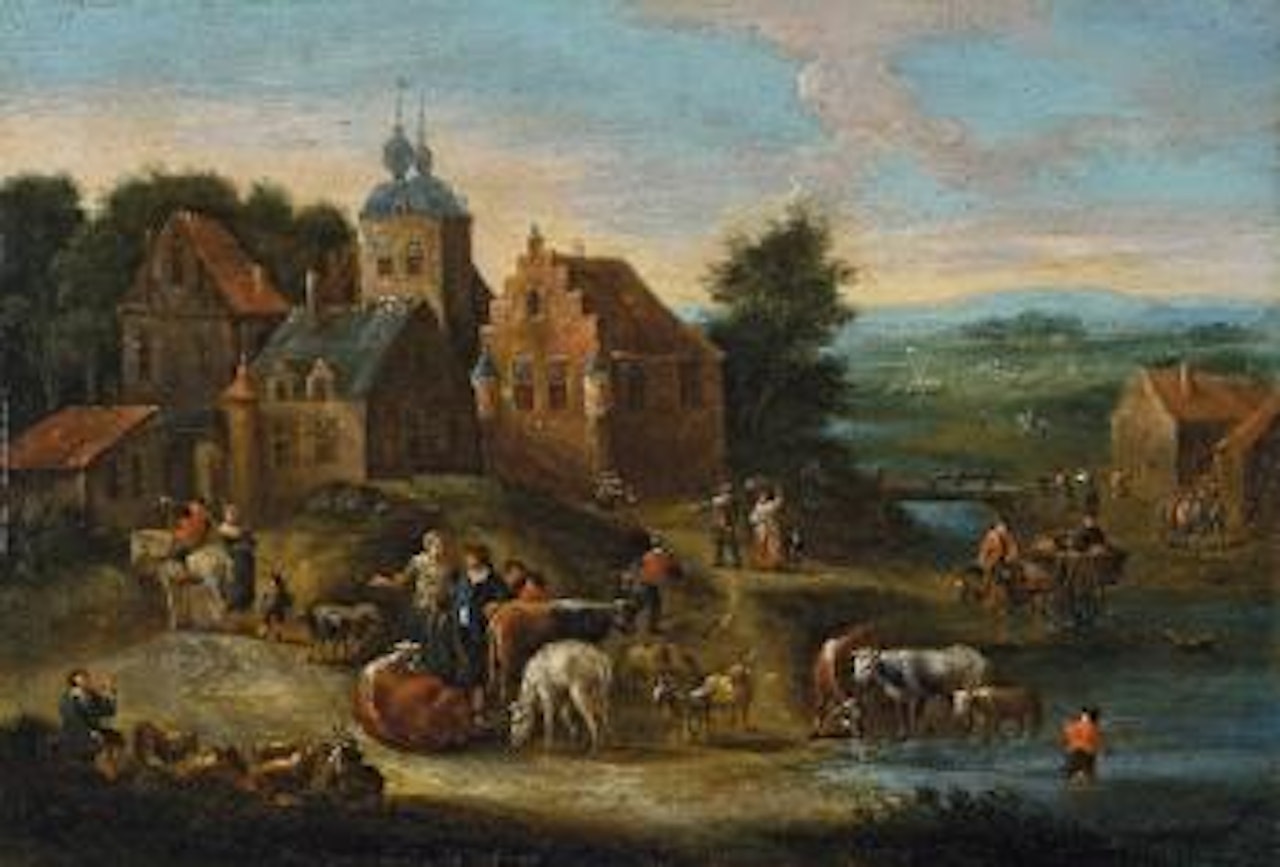 Viehhirten Vor Einem Dorf by Flemish School