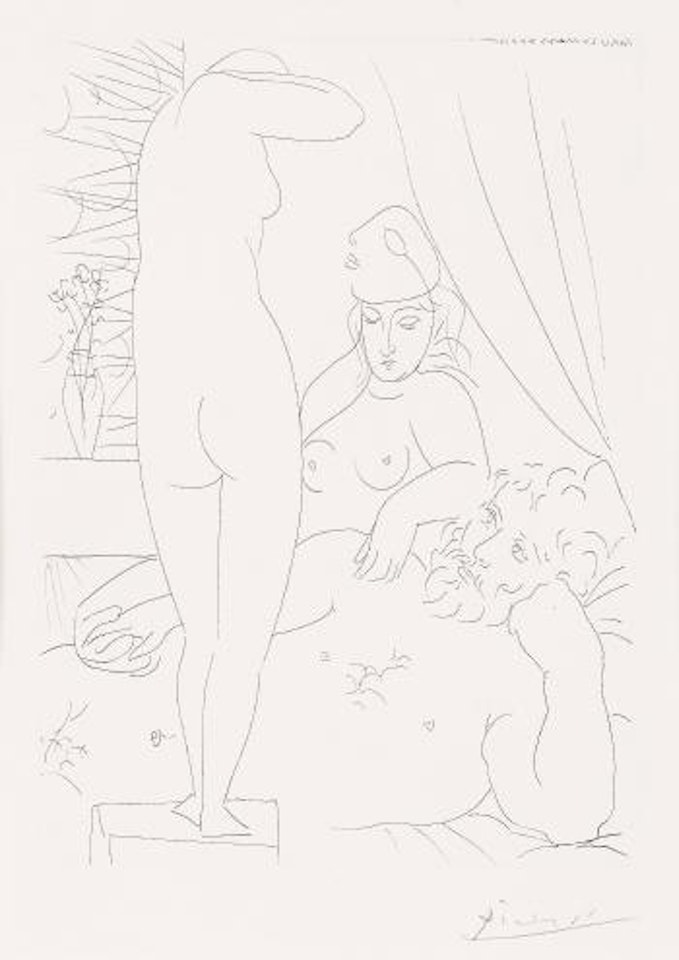 Le repos du sculpteur et le modèle au masque, ur: La Suite Vollard. by Pablo Picasso