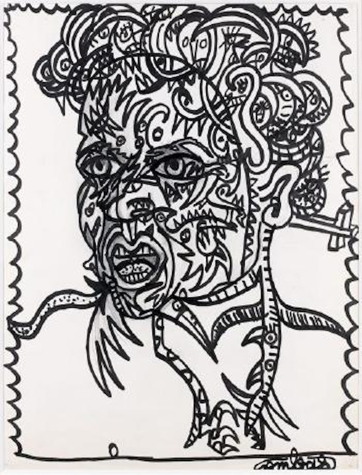 Tête avec croix bizarre derrière l'oreille by Robert Combas