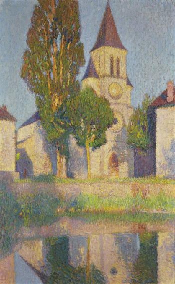 L'église de Labastide, vue rapprochée reflétée dans le Vert by Henri Jean Guillaume Martin