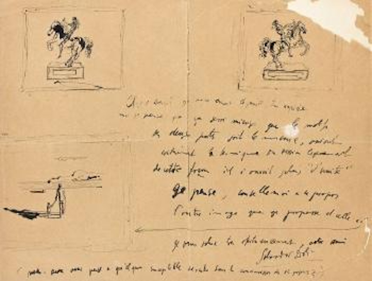 Lettre enrichie de trois petits dessins by Salvador Dali