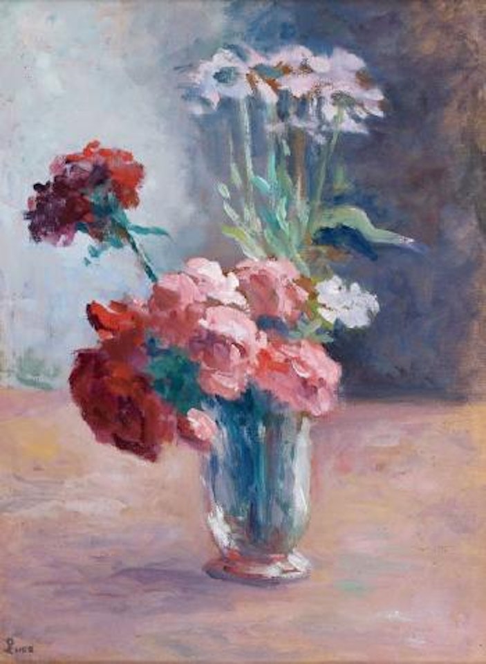 Vase de fleurs, œillets rouges et roses by Maximilien Luce