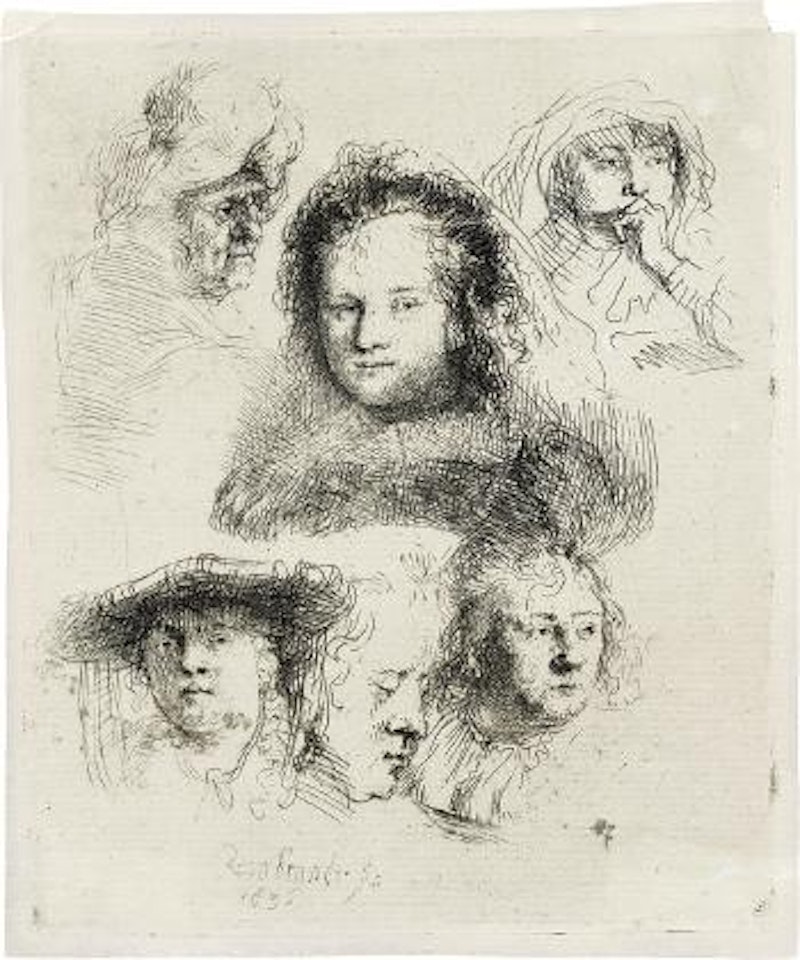 Head of Saskia and others by Attributed to Rembrandt Harmensz van Rijn