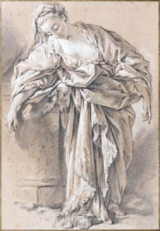 Étude de femme drapée appuyée sur un piédestal by Francois Boucher