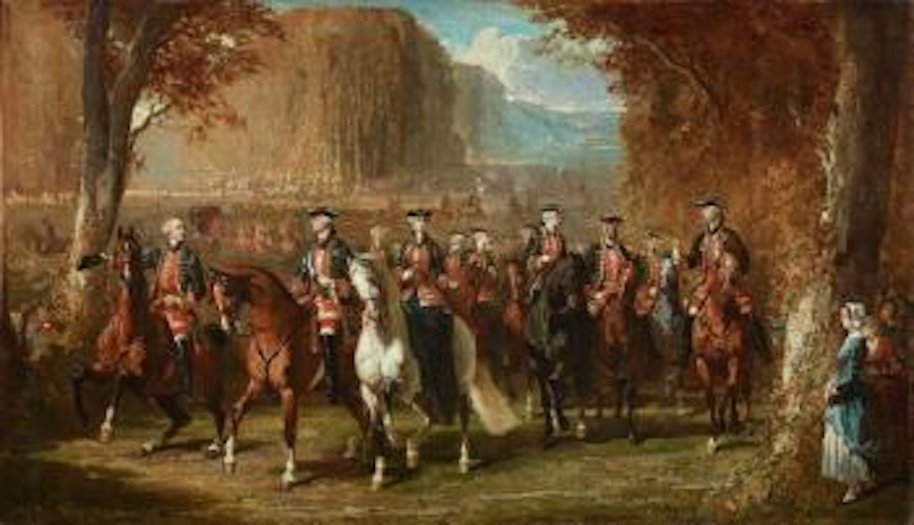 Scène de chasse à courre : l'impératrice Eugénie entourée de l'équipage impérial by Alfred de Dreux