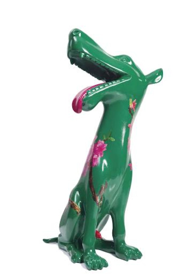 Green Dog With Plum Blossom by Zhou Chunya