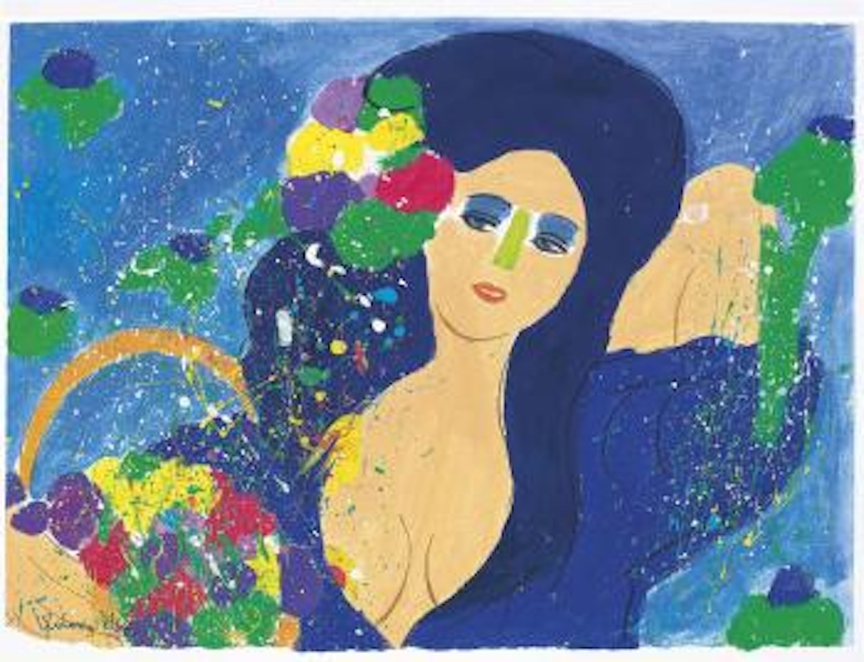 Woman with Flower Basket by Walasse Ting