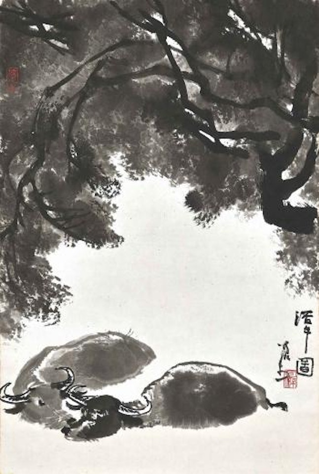 Buffaloes Bathing by Li Keran