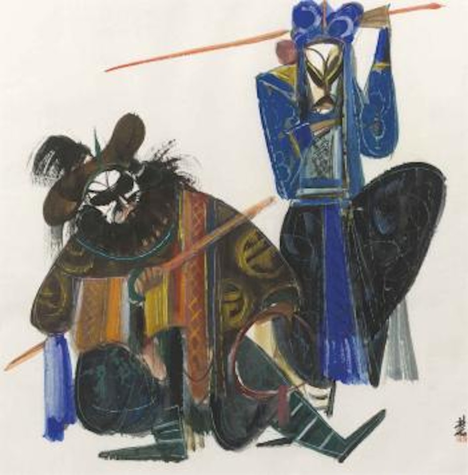 Opera Figures -The Monkey King and the Bull Demon by Lin Fengmian