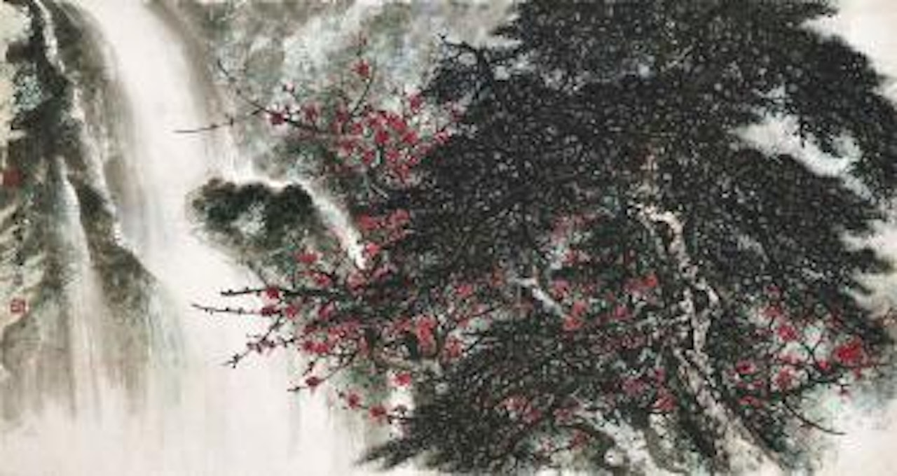 Pine Trees and Waterfall by Li Xiongcai