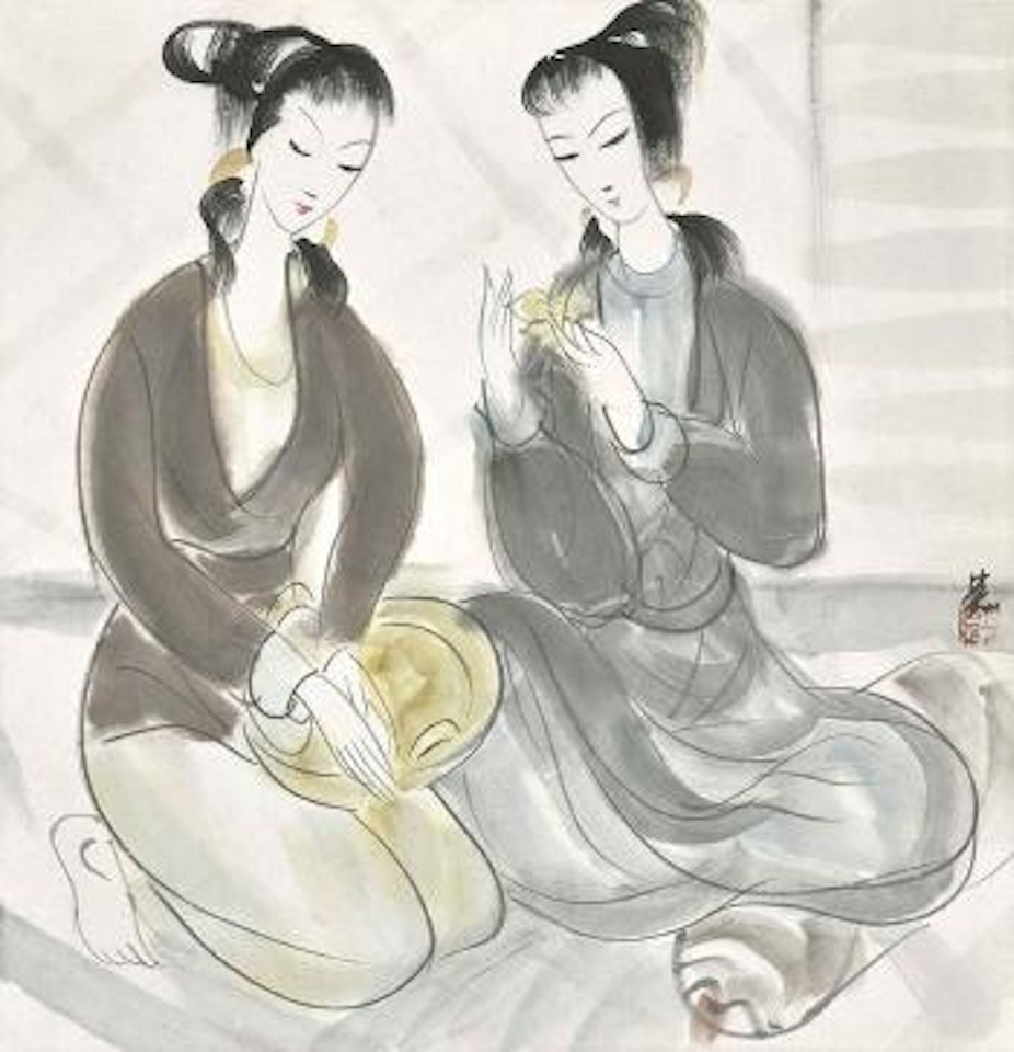 Two Seated Ladies by Lin Fengmian
