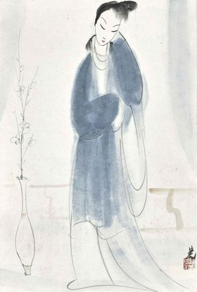 Lady and Plum Blossoms by Lin Fengmian