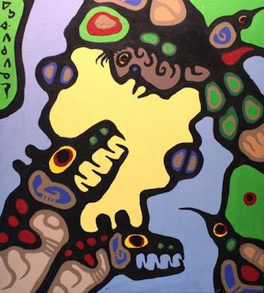 Shaman dances with medicine bear by Norval Morrisseau