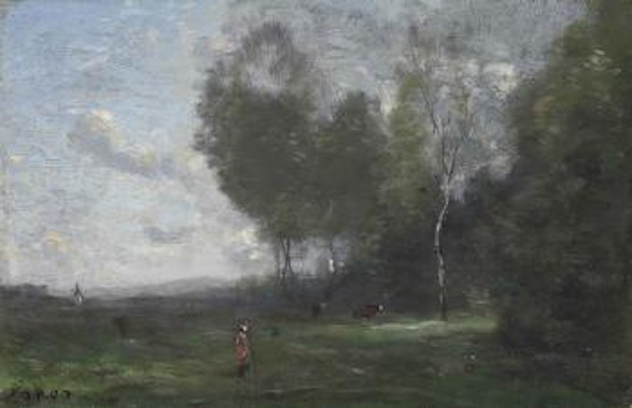 La prairie au trois vaches à la lisière du bois by Jean Baptiste Camille Corot