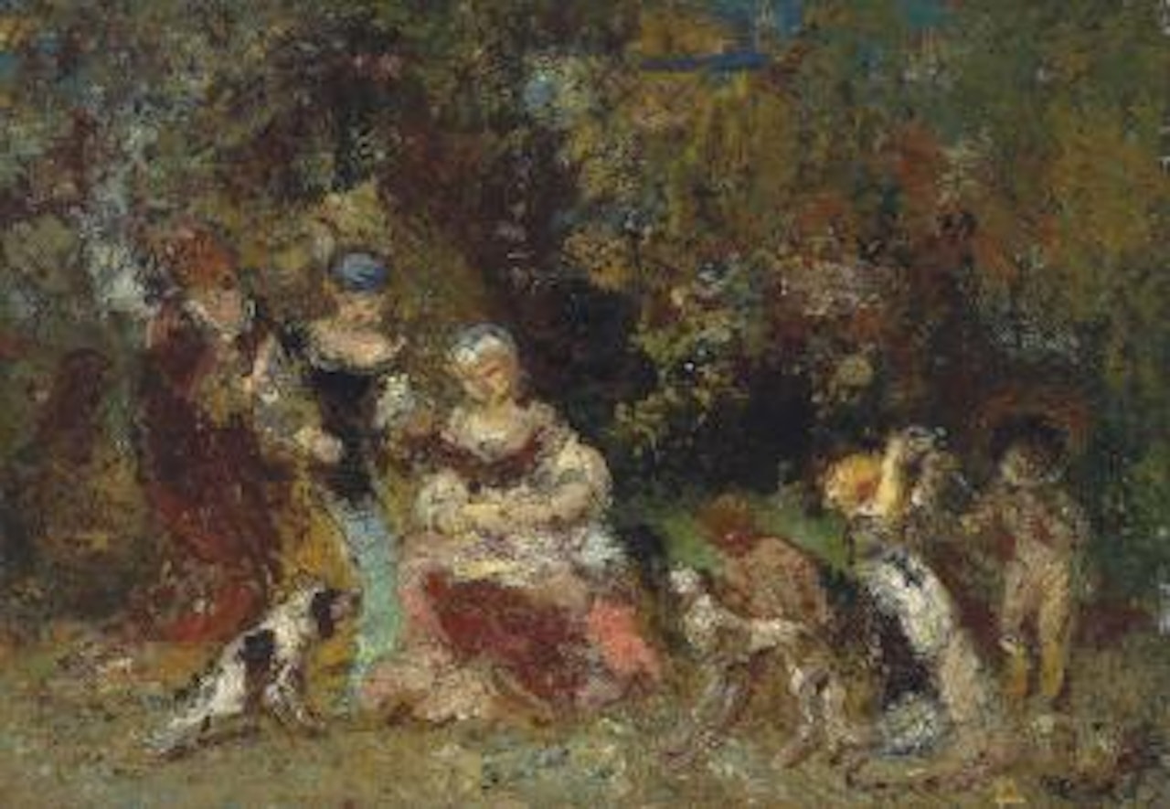 Femmes et enfants dans un bois by Adolphe Monticelli