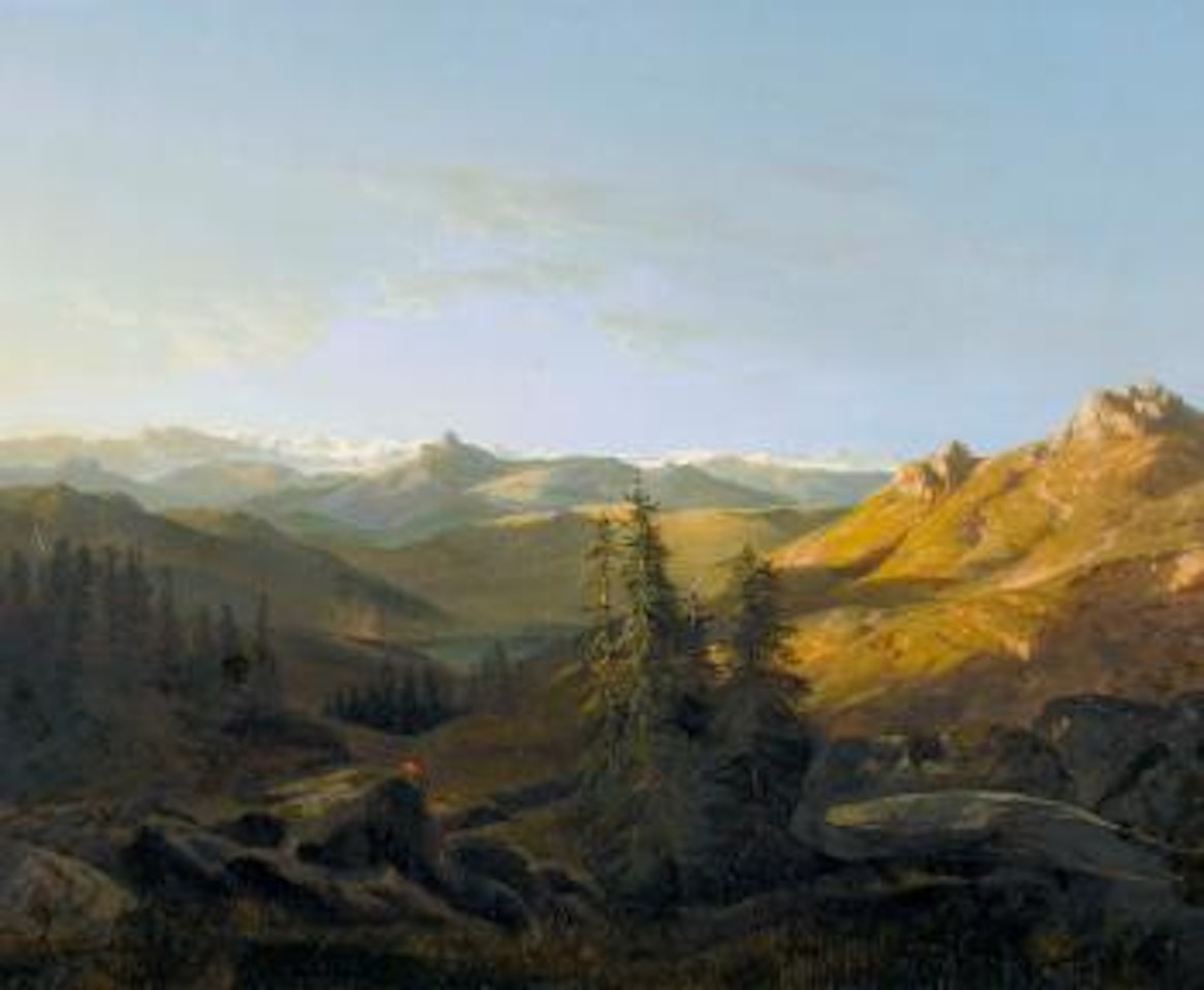 Effet de soleil sur les hautes Alpes du Valais by Alexandre Calame