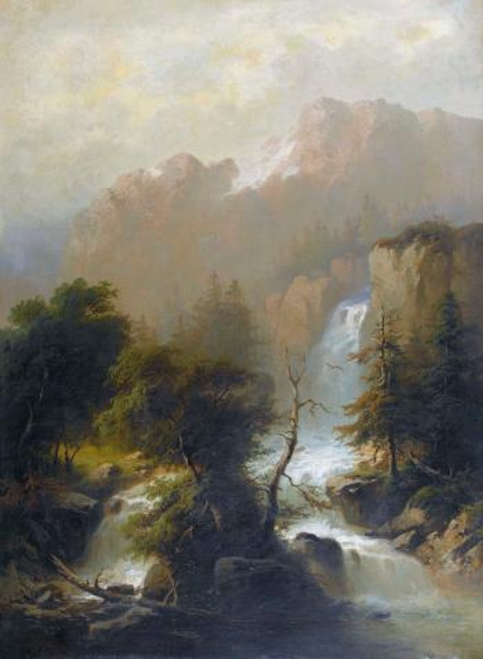 Berglandschaft mit Wasserfall by Alexandre Calame