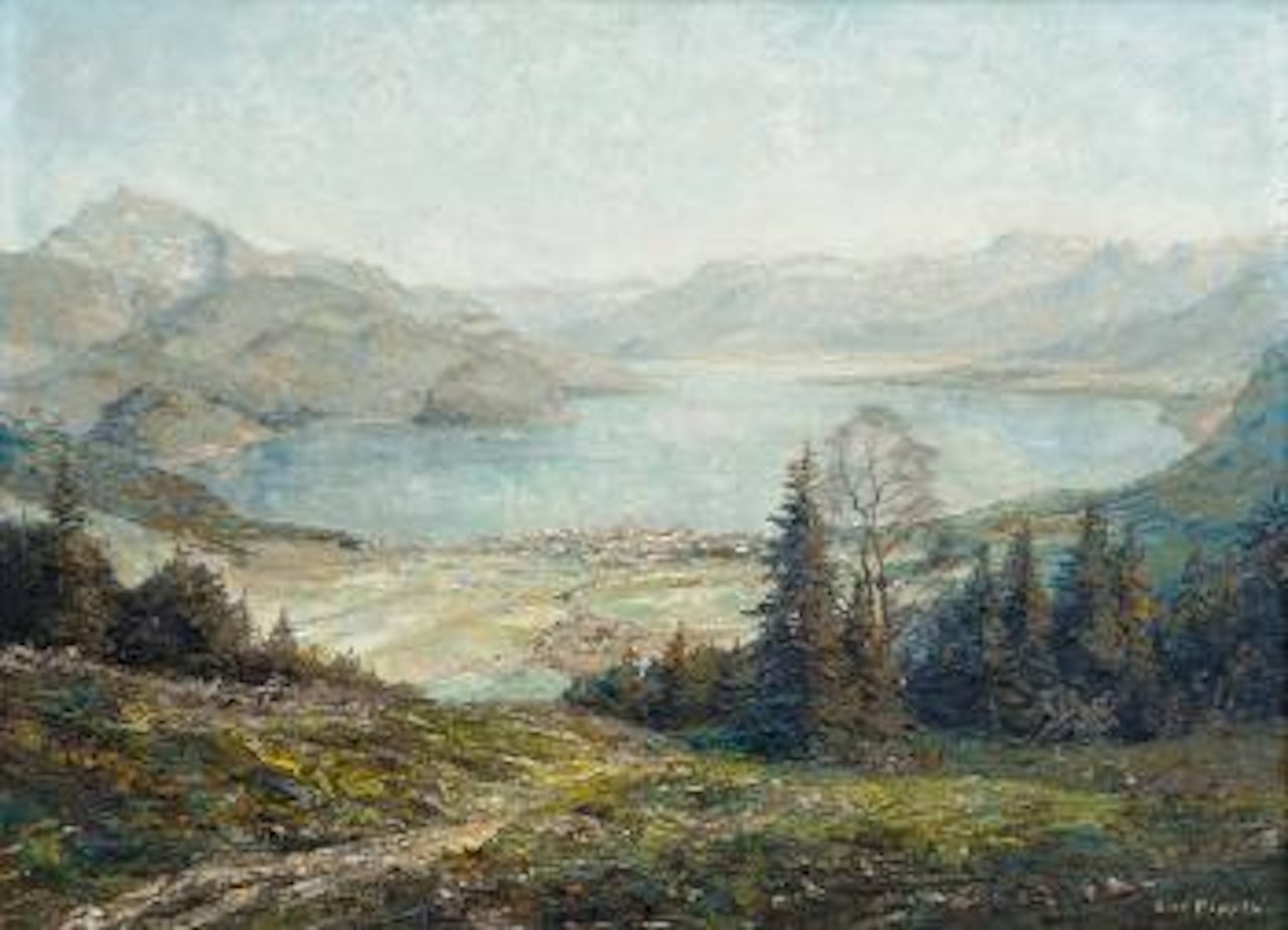 Vorfrühling am Wolfgangsee mit Blick auf St. Ilgen by Otto Pippel