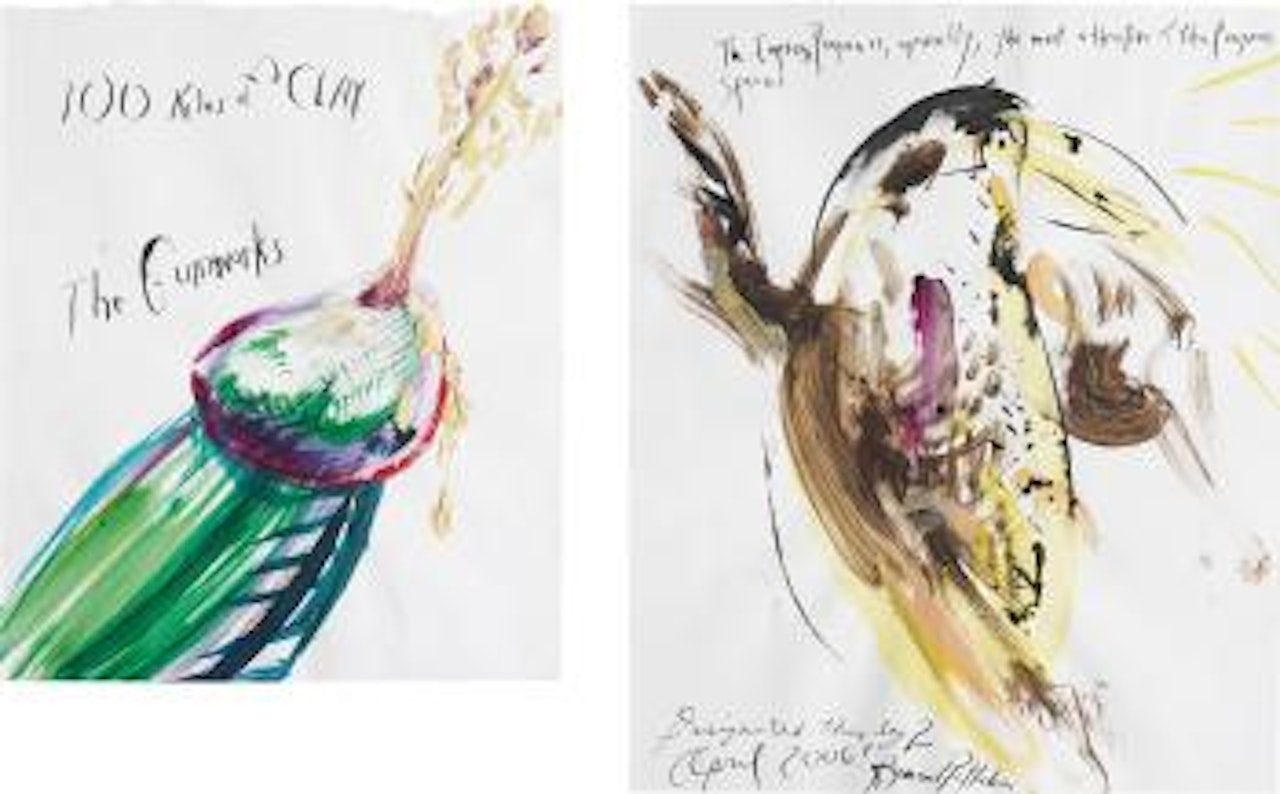 Untitled (The Gumworks. 100 Kilos of Clay); Untitled (The Empress Penguin...) by Raymond Pettibon