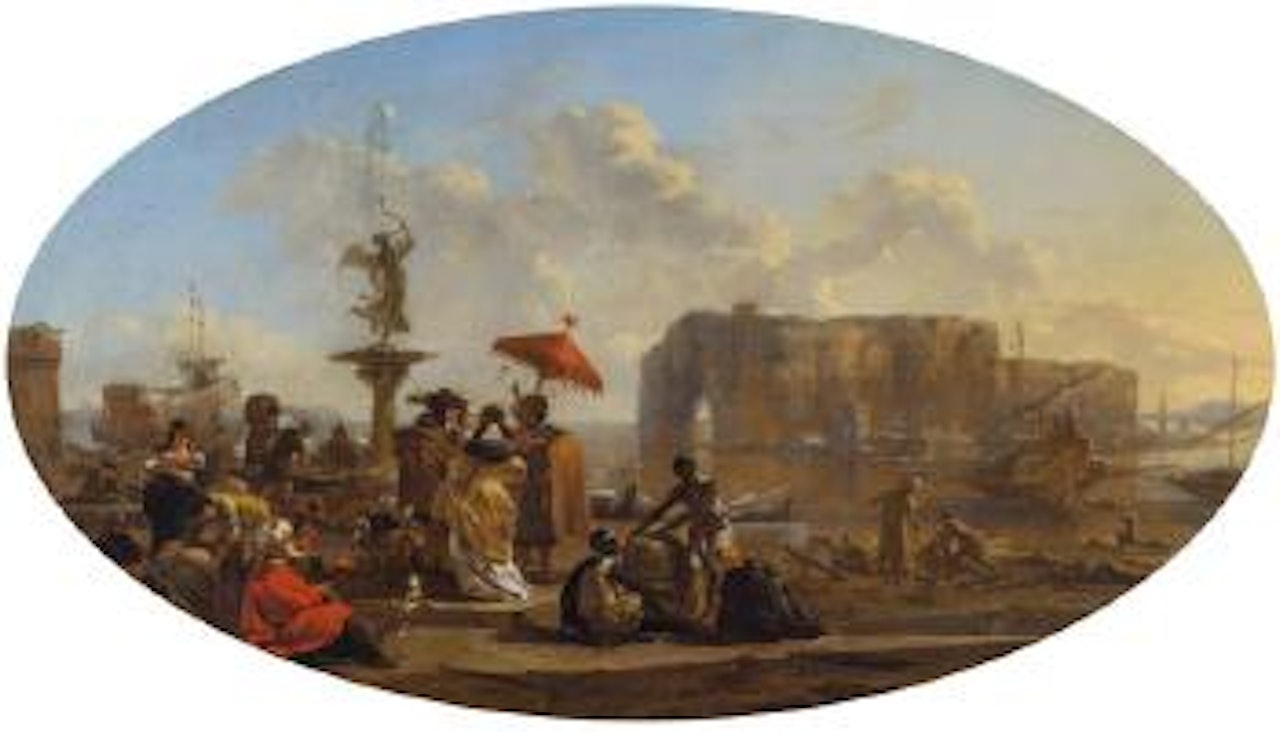 Südlicher Hafen mit eleganter Staffage by Nicolaes Pietersz Berchem