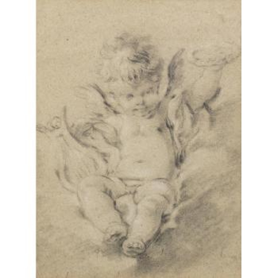 A putto holding a lyre and wreath by Francois Boucher
