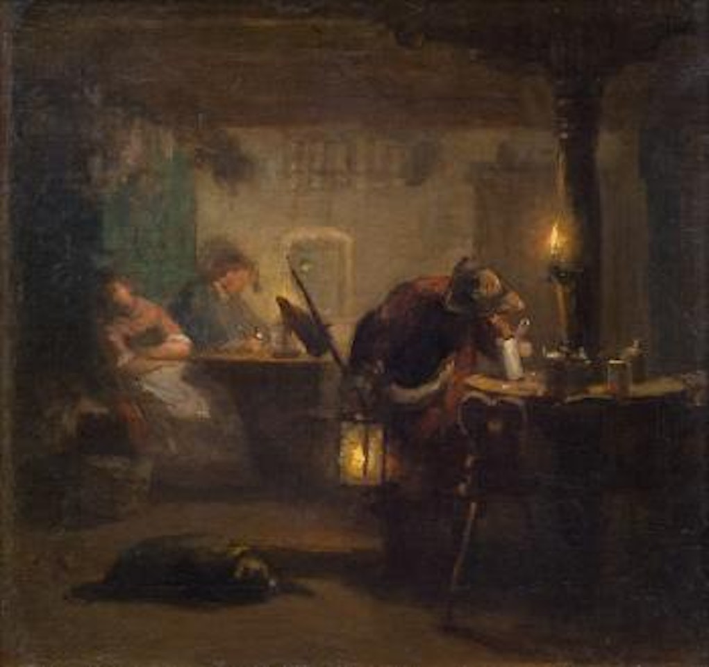 Nachtwächter in einer Wirtschaft, Noagerl trinkend by Carl Spitzweg