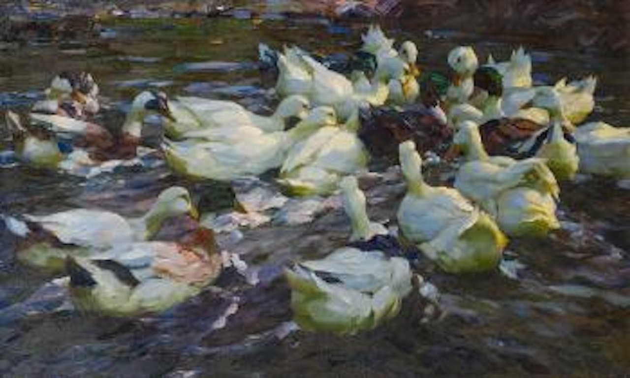 Beute (Achtzehn Enten auf dem Wasser) by Alexander Koester