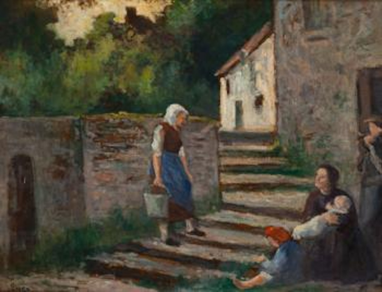 Rolleboise, conversation devant la chaumière by Maximilien Luce