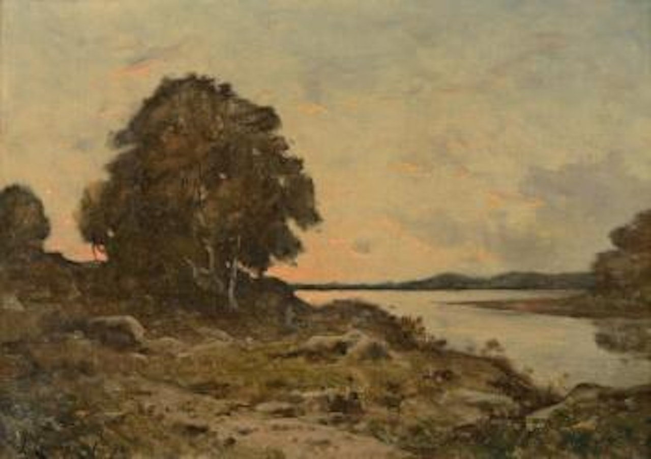 Coucher de soleil près d'une rivière by Henri Harpignies