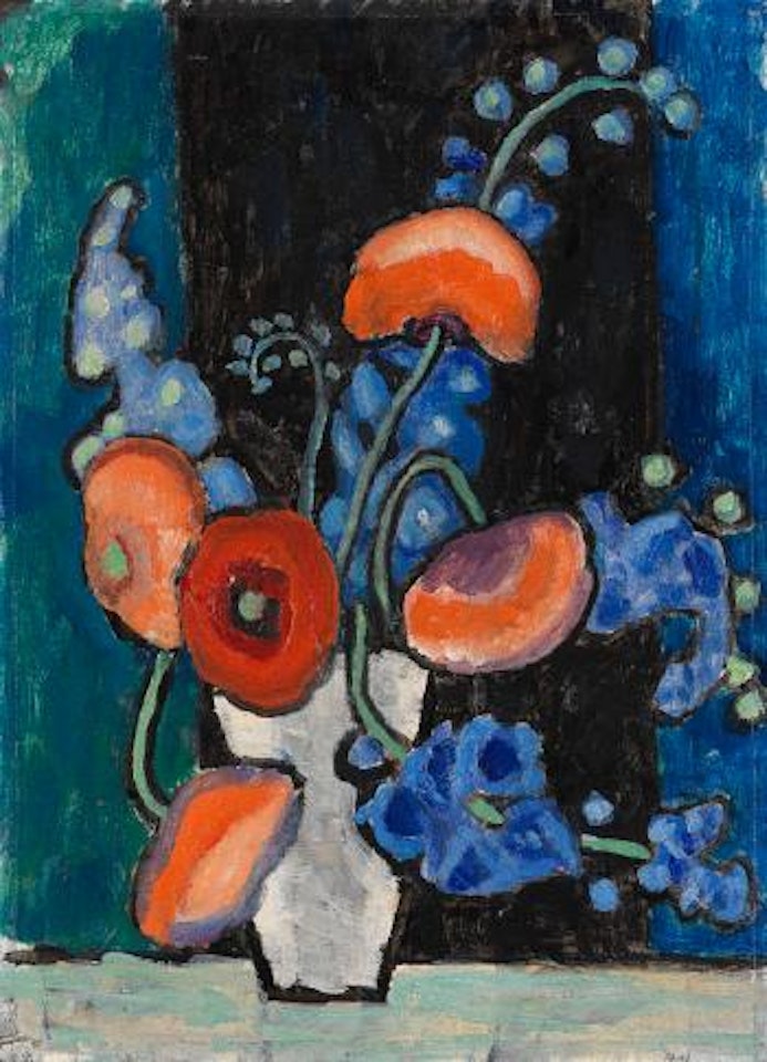 Blumenbild vor blauschwarzem Grund by Gabriele Münter