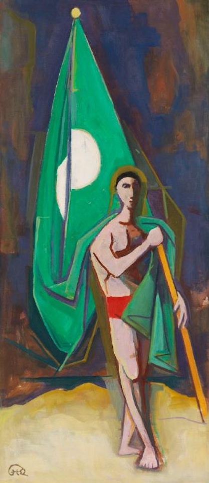 Mann mit grüner Fahne by Karl Hofer